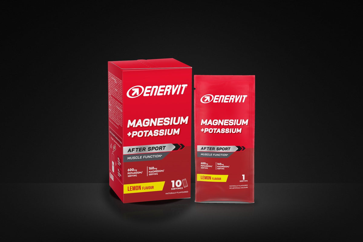 ENERVIT Magnesium Sport, krabička a vrecúško s horčíkom a draslíkom