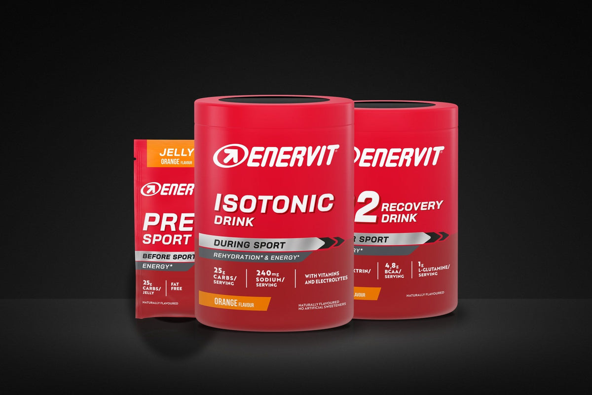 ENERVIT PRE Sport, Isotonic Drink a R2 Recovery Drink: výživa pred, počas a po športe